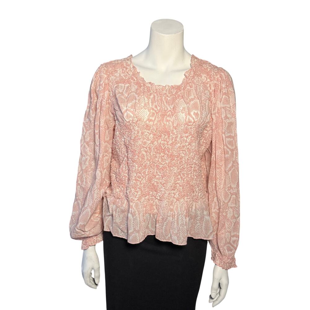 Anthropologie Blouse Women's Large Pink Smocked